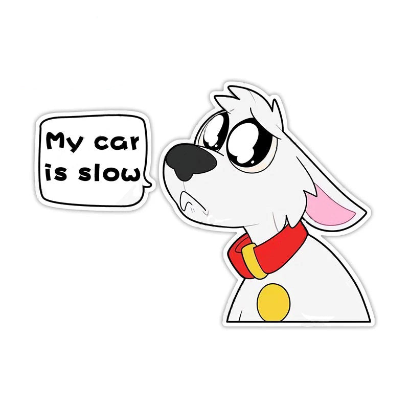 Cute Comic Wolf 'My Car is Slow | Teary Eyes' Vinyl Car Sticker