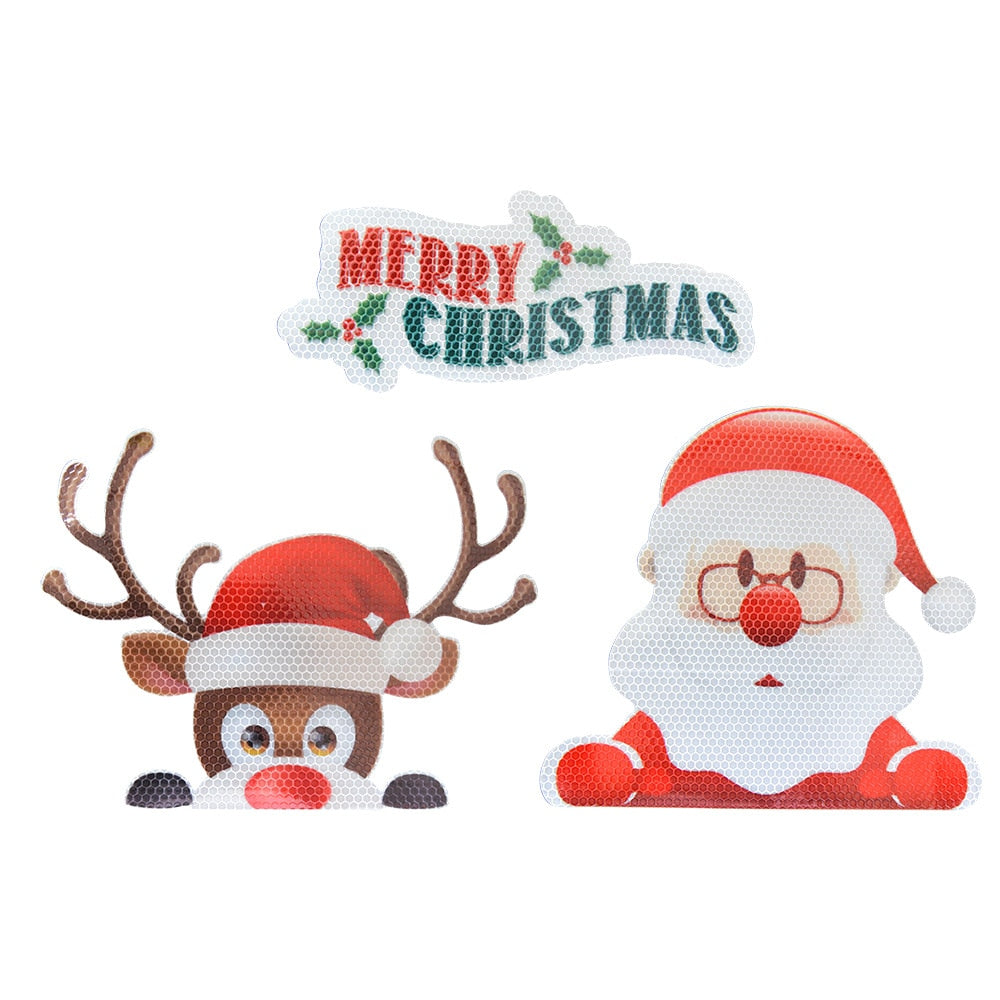 Merry Christmas 'Santa Claus and Rudolph Peeking' Vinyl Car Magnetic Sticker