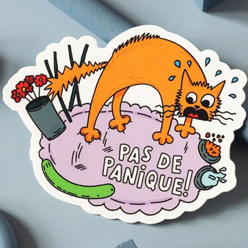 Funny Cat 'Pas De Panique!' Vinyl Car Sticker