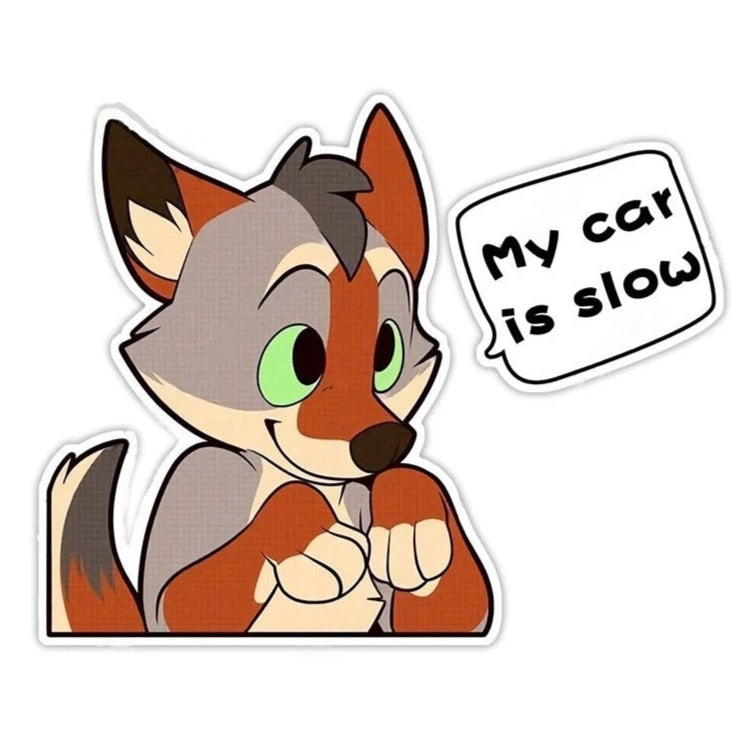 Cute Comic Wolf 'My Car is Slow | Shy' Vinyl Car Sticker