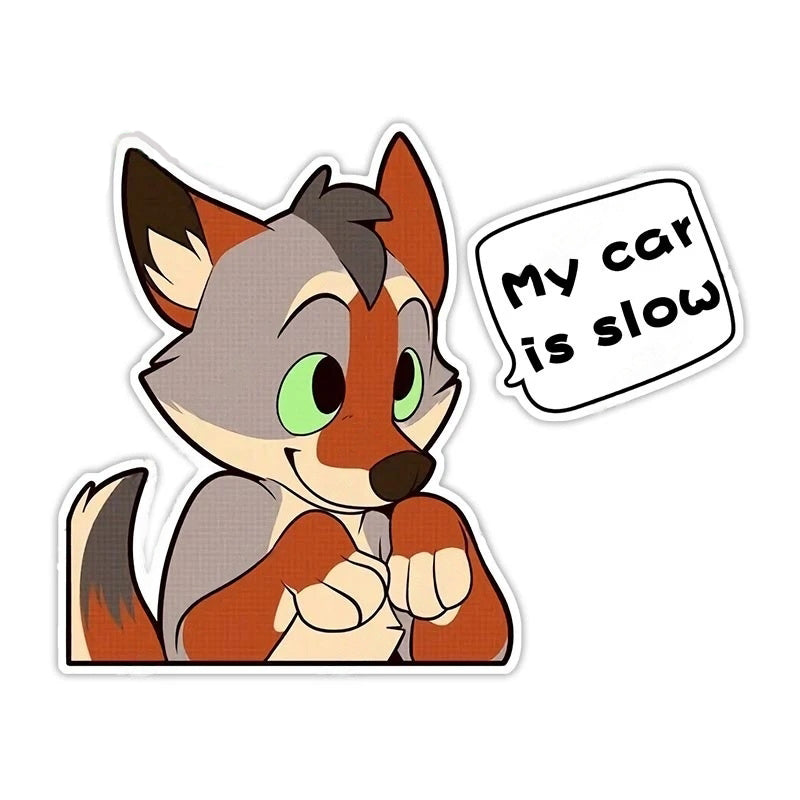 Cute Comic Wolf 'My Car is Slow | Shy' Vinyl Car Sticker