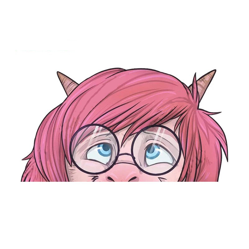 YCH Peace Sign 'Red Fur Wolf | Big Eyes Glasses' Vinyl Car Peeker Sticker