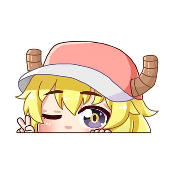 Miss Kobayashi's Dragon Maid 'Lucoa | Winks And Peace Sign' Vinyl Car Peeker Sticker