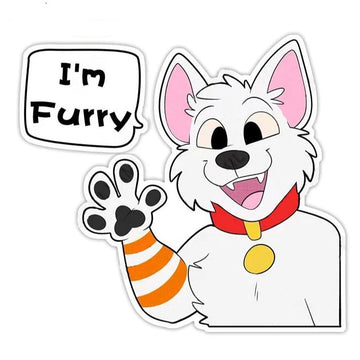 Cute Comic Wolf 'I'm Furry | Waving' Vinyl Car Sticker
