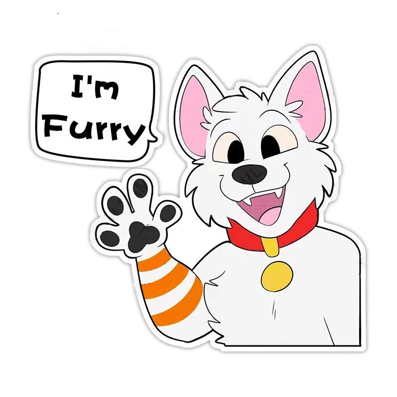 Cute Comic Wolf 'I'm Furry | Waving' Vinyl Car Sticker