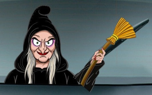Halloween 'Witch | Holding Broom' Vinyl Car Wiper Sticker