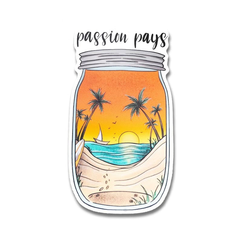 Cool Jar 'Passion Pays | Beach' Vinyl Car Sticker