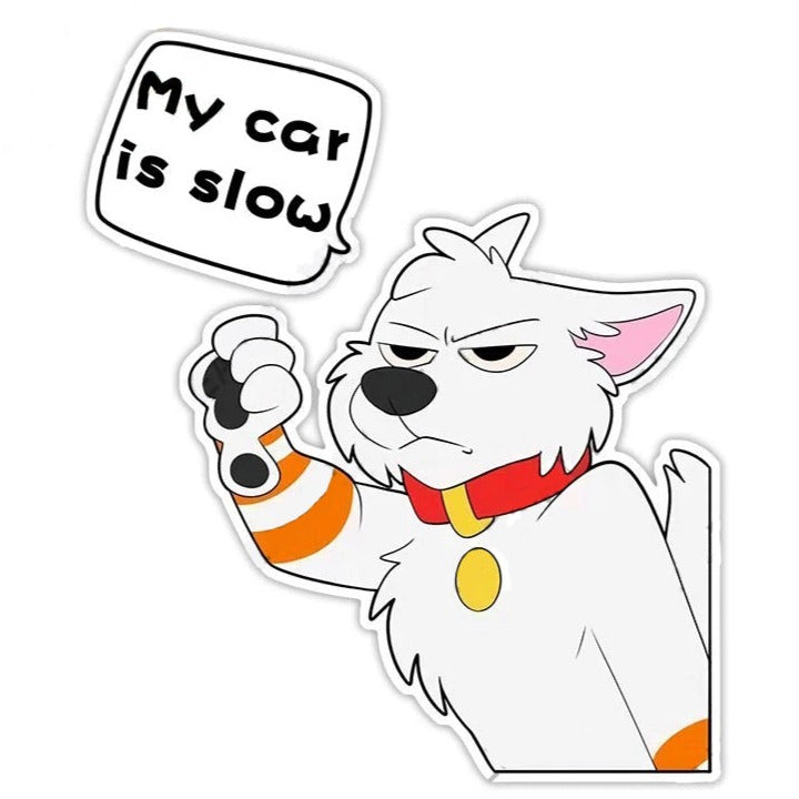Cute Comic Wolf 'My Car is Slow | Faraway Look' Vinyl Car Sticker