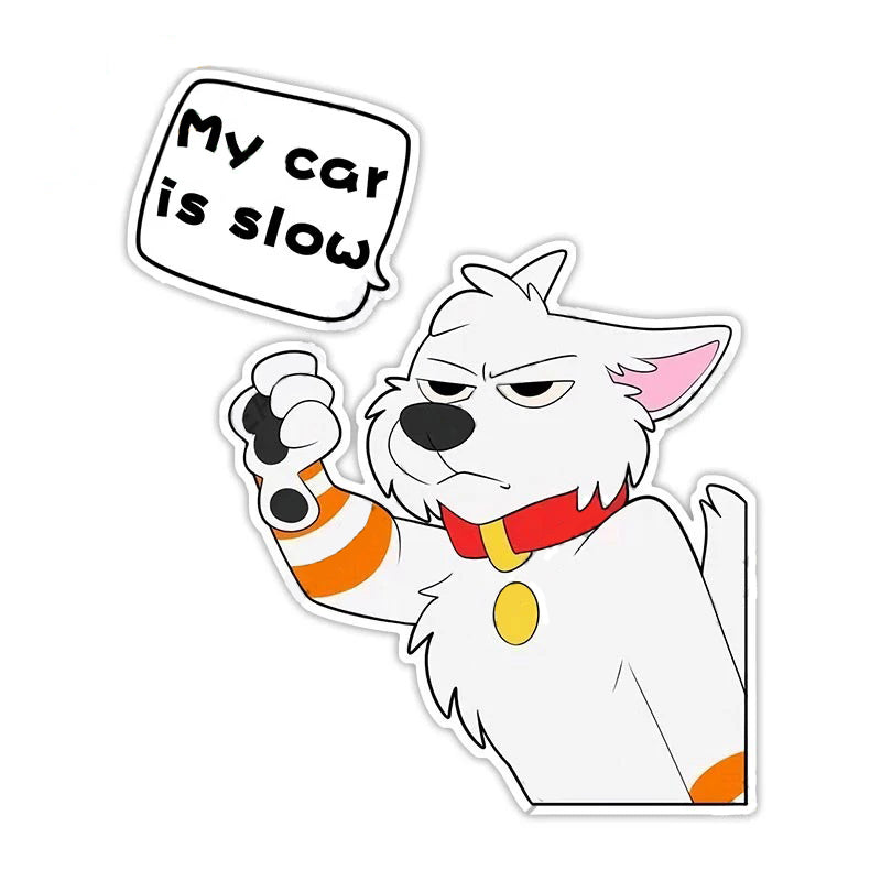 Cute Comic Wolf 'My Car is Slow | Faraway Look' Vinyl Car Sticker