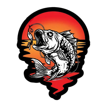 Bass Fish 'Fish In Hook | Sunset' Vinyl Car Sticker