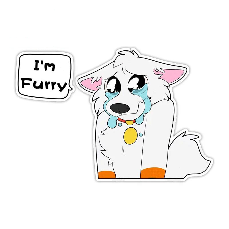 Cute Comic Wolf 'I'm Furry | Crying' Vinyl Car Sticker