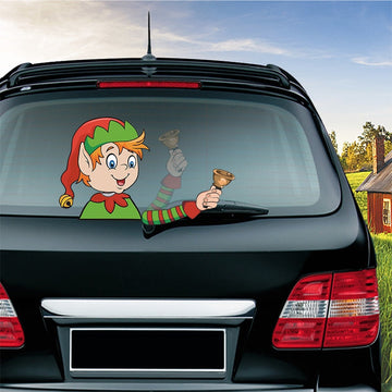 Christmas 'Elf Ringing a Bell' Vinyl Car Wiper Sticker