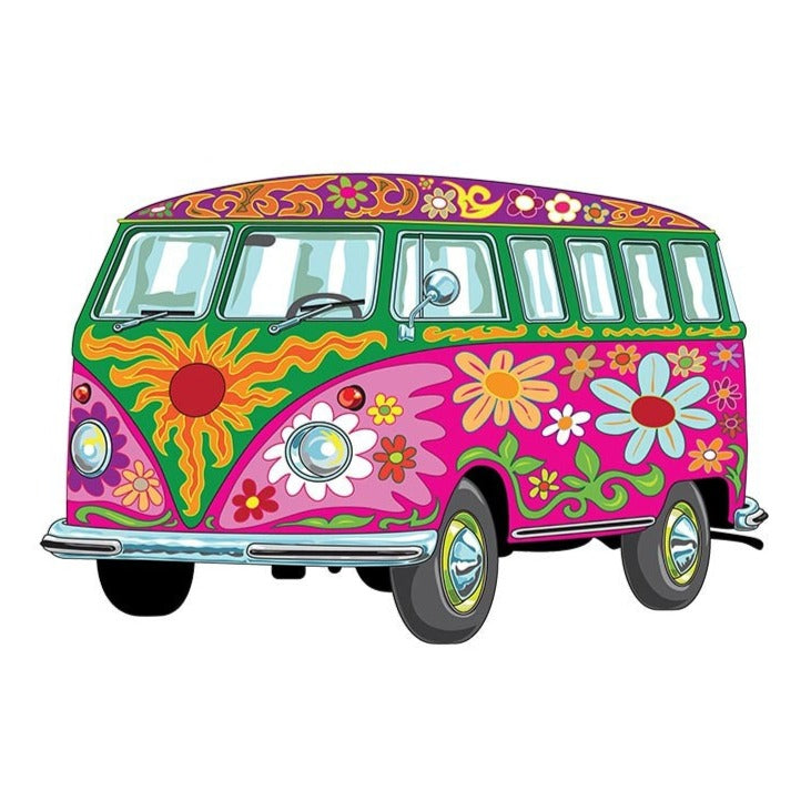 Bus With Flower Design 'Peace Love | Pink Van' Vinyl Car Sticker