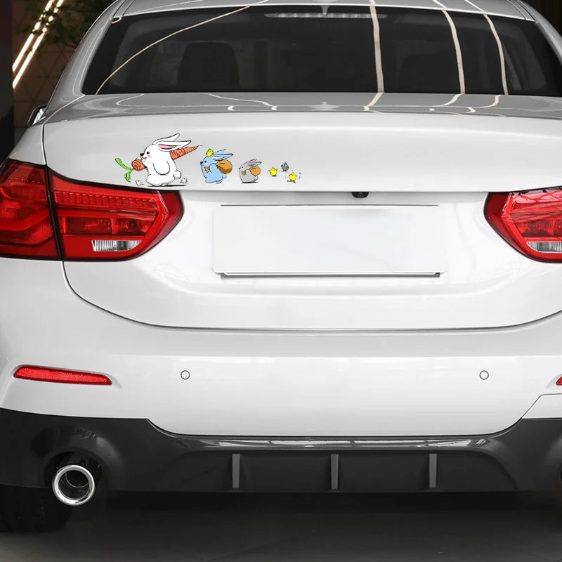 Cute 'White Bunny and Friends | Walking Left' Vinyl Car Sticker