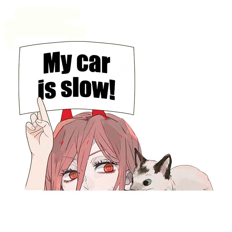 Chainsaw Man 'Power and Meowy | My Car Is Slow!' Vinyl Car Peeker Sticker