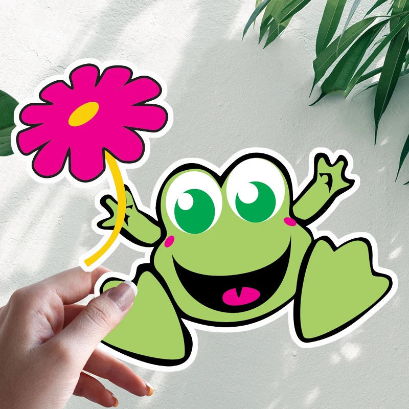 Cute Frog 'Holding Flower' Vinyl Car Sticker