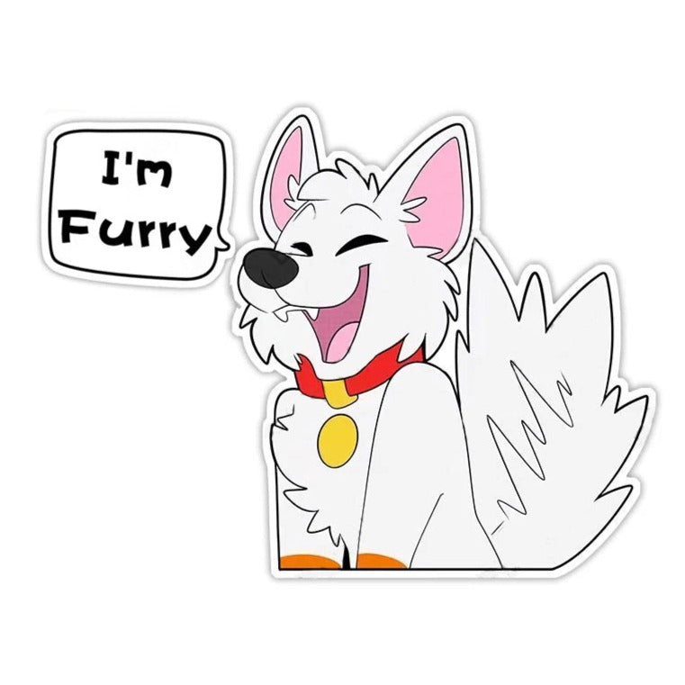 Cute Comic Wolf 'I'm Furry | Laughing' Vinyl Car Sticker
