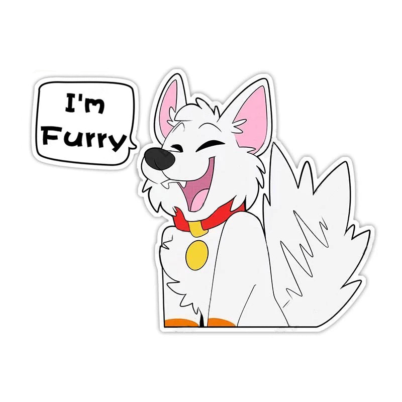 Cute Comic Wolf 'I'm Furry | Laughing' Vinyl Car Sticker