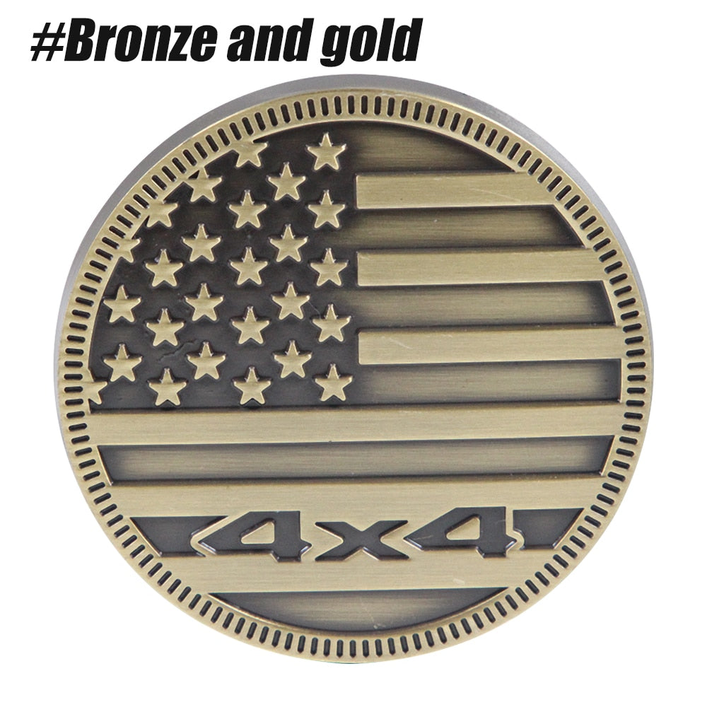 American Flag Emblem '4x4 Round' Metal Car Sticker