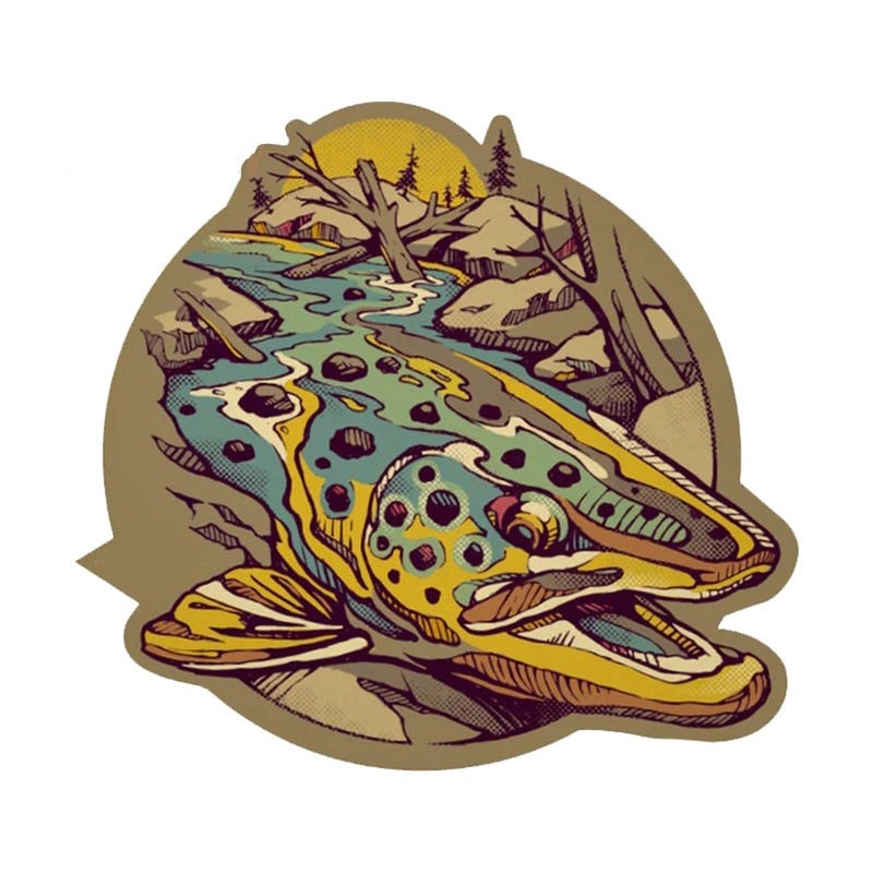 Cool Art 'Trout Fish | Dry Lakes | Forest' Vinyl Car Sticker