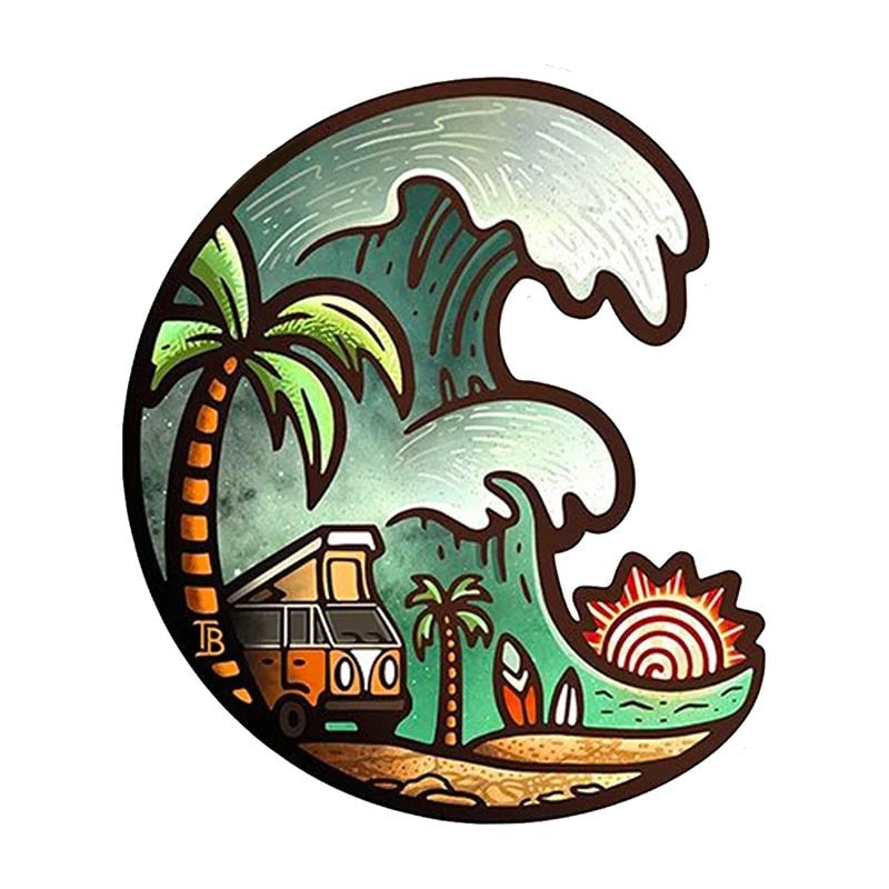 Travel 'Surf Waves and Vanlife' Vinyl Car Sticker