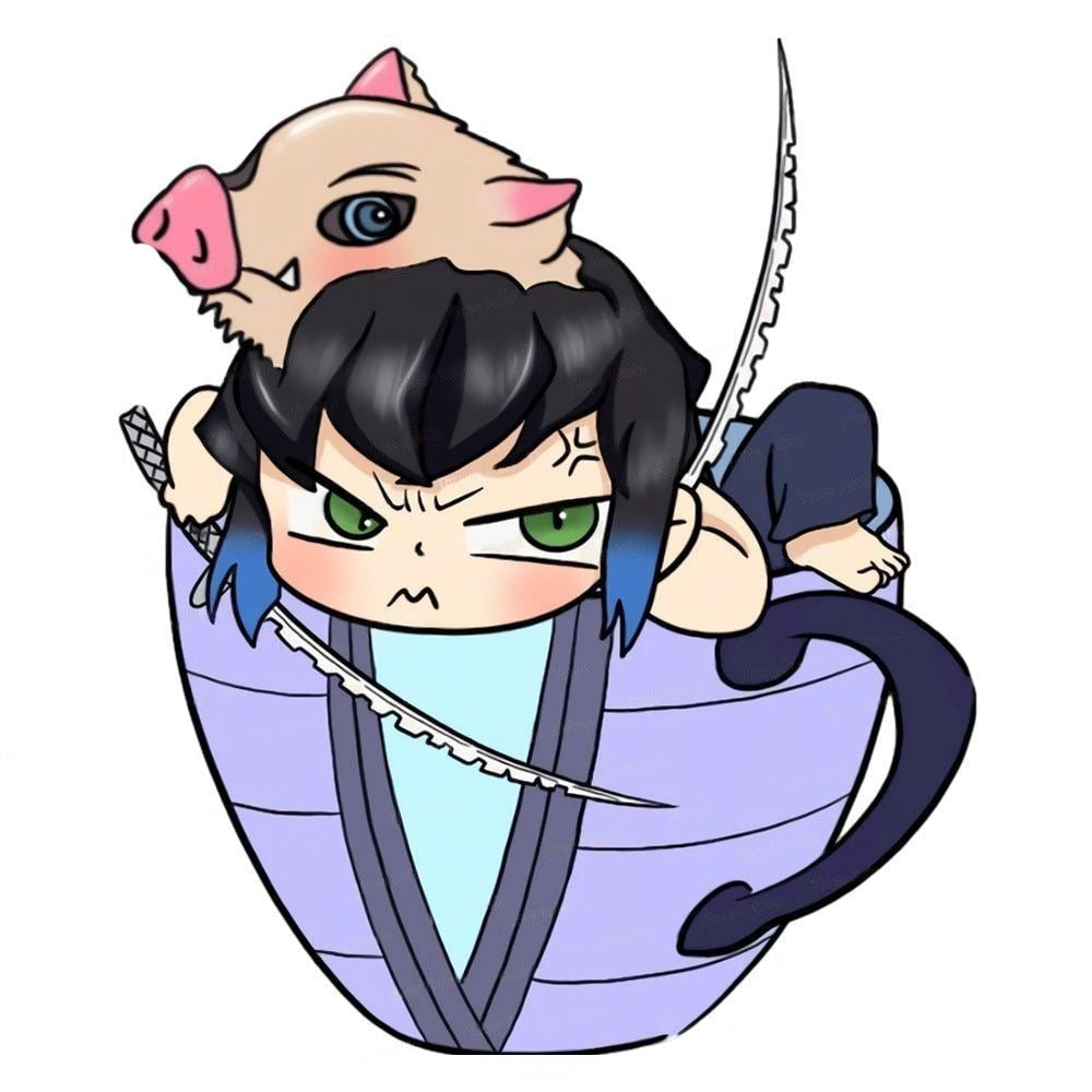 Demon Slayer 'Inosuke In A Cup | Observing' Vinyl Car Sticker