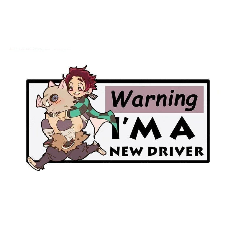 Warning I'm A New Driver 'Inosuke And Tanjiro | Piggyback Ride' Vinyl Car Sticker