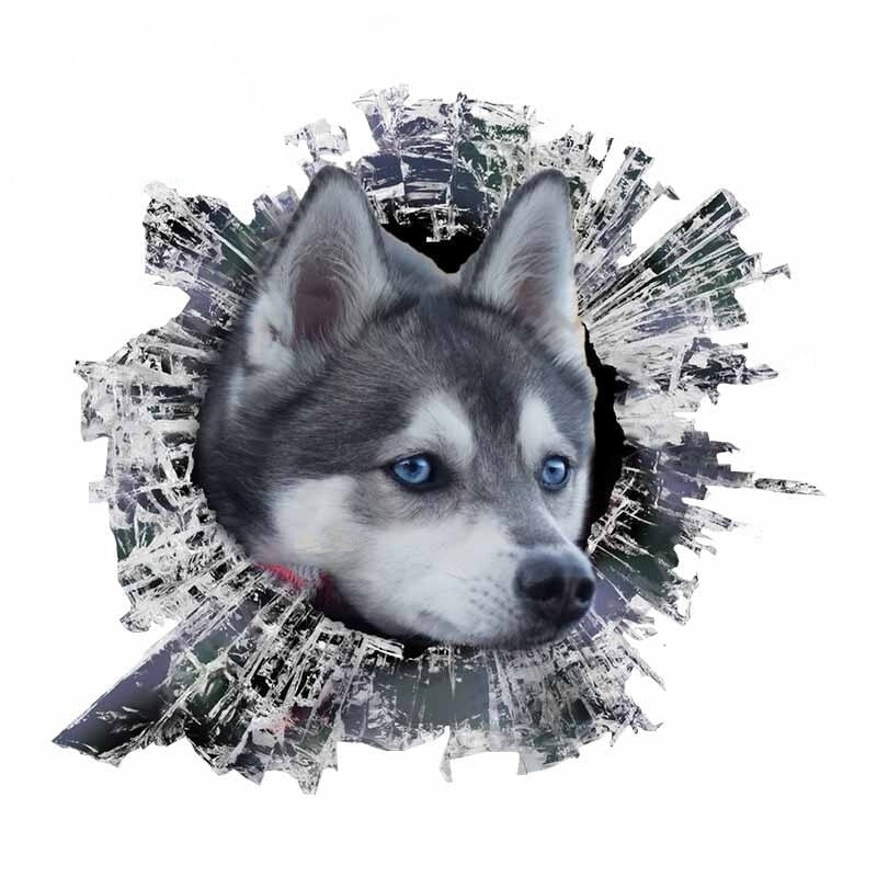 Broken Glass 'Siberian Husky Dog | Blue Eyes' Car Window Vinyl Sticker