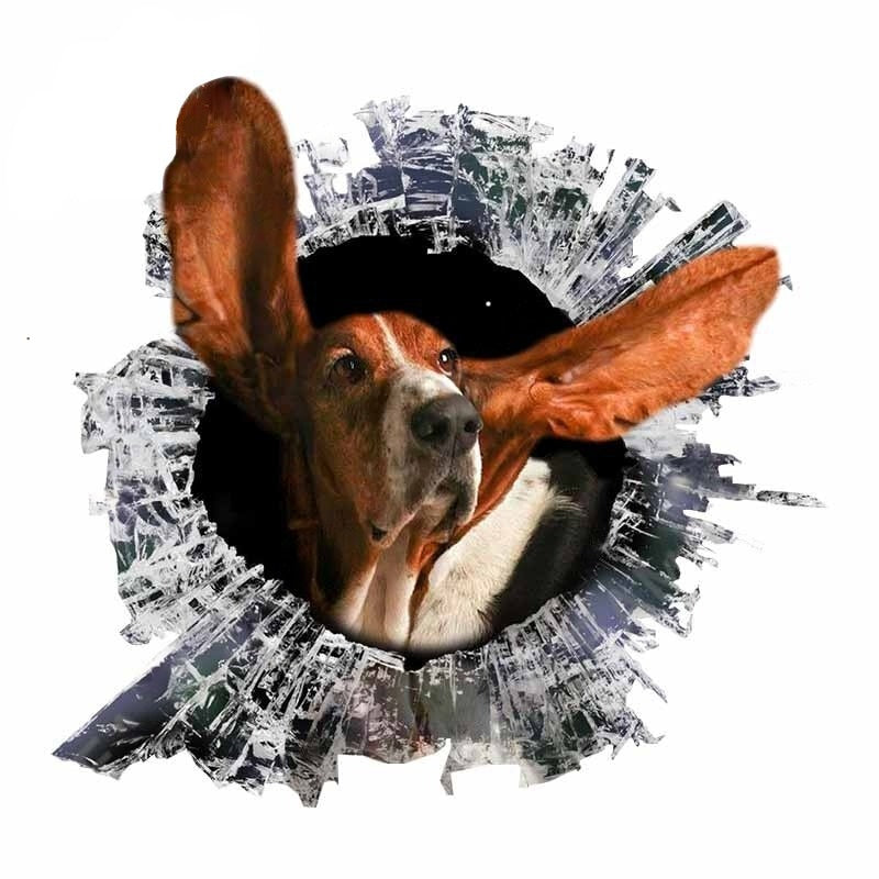 Broken Glass 'Basset Hound Dog | Look Up' Car Window Vinyl Sticker