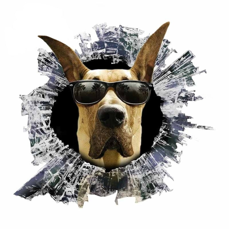 Broken Glass 'Great Dane Dog | Sunglasses' Car Window Vinyl Sticker