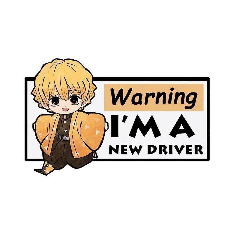 Warning I'm A New Driver 'Zenitsu | Running' Vinyl Car Sticker