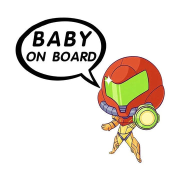 Metroid 'Samus Aran | Baby On Board | Pointing' Vinyl Car Sticker