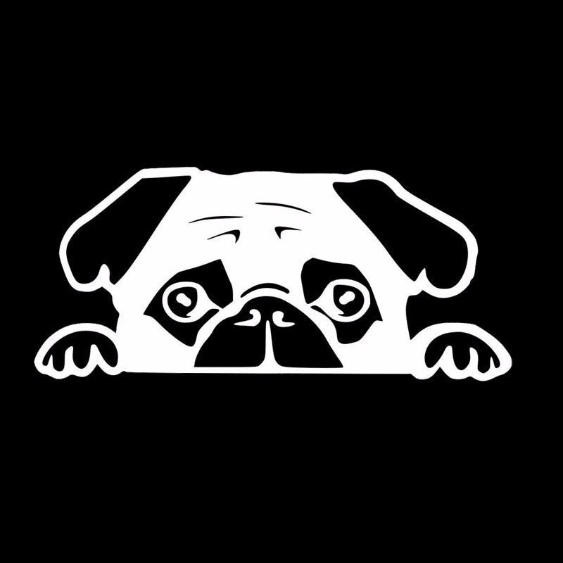 Pug 'Silver' Vinyl Car Peeker Sticker
