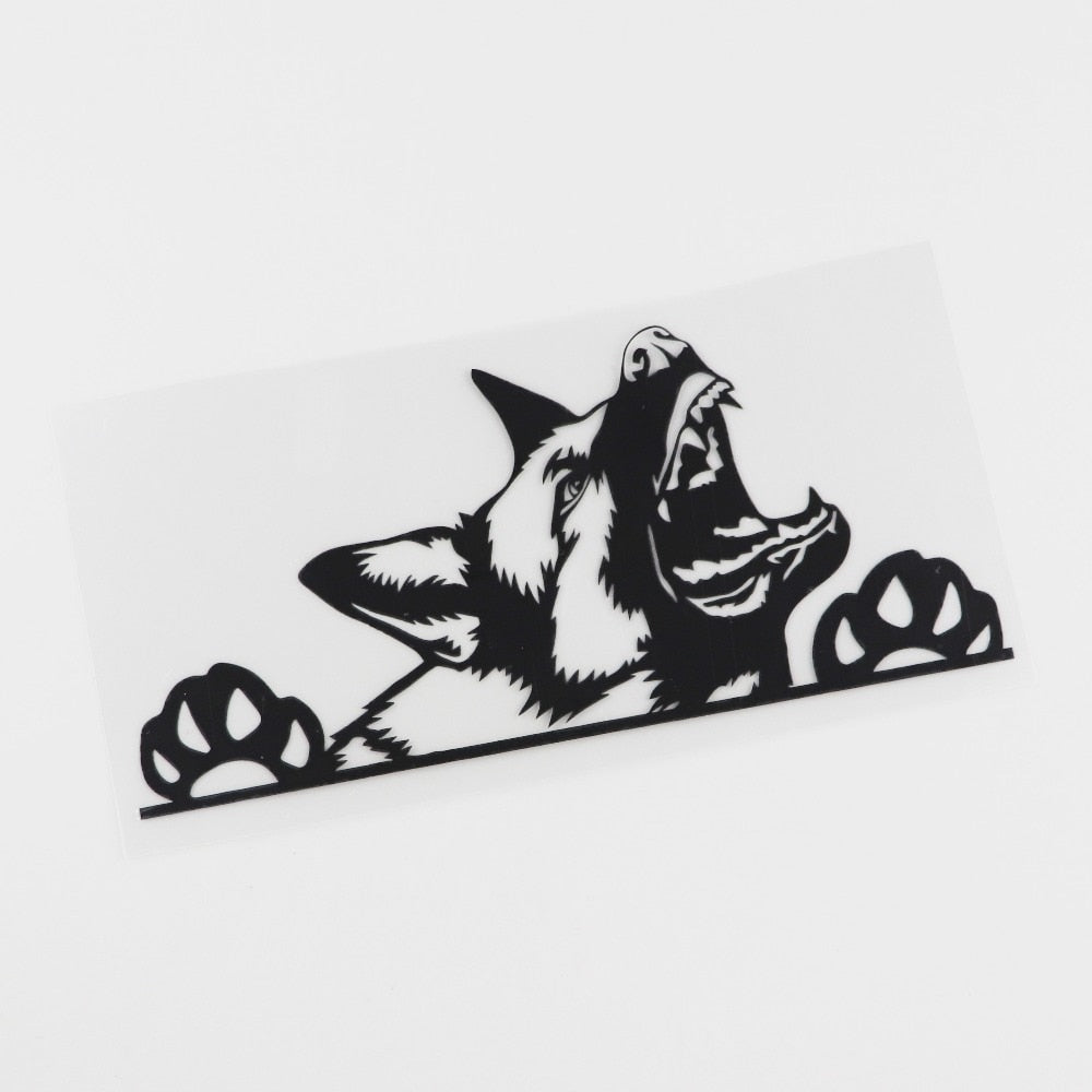 German Shepherd 'Snarling' Vinyl Car Peeker Sticker