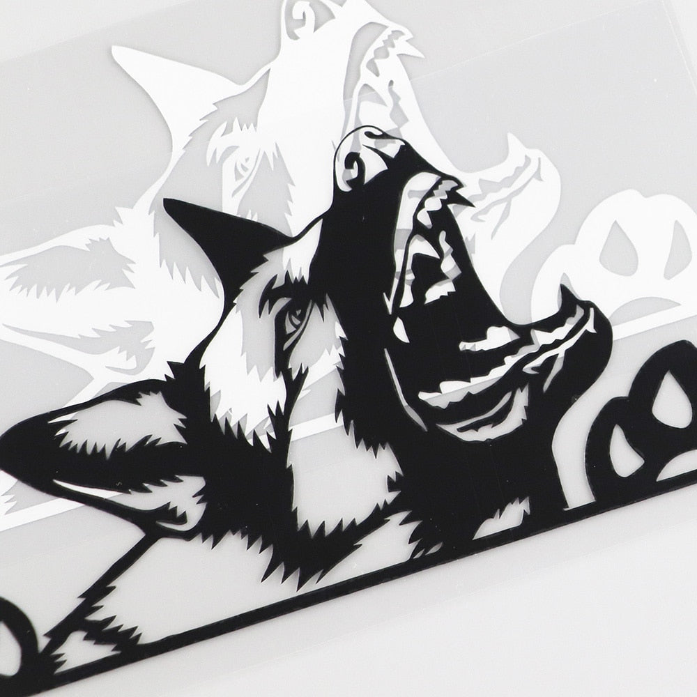 German Shepherd 'Snarling' Vinyl Car Peeker Sticker