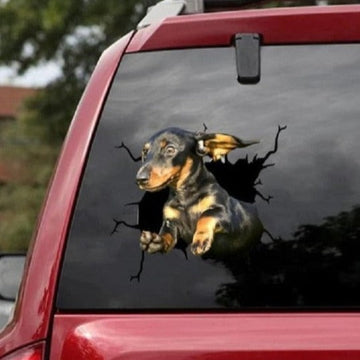 Dachshund 'Jumping Out' Car Window Vinyl Sticker