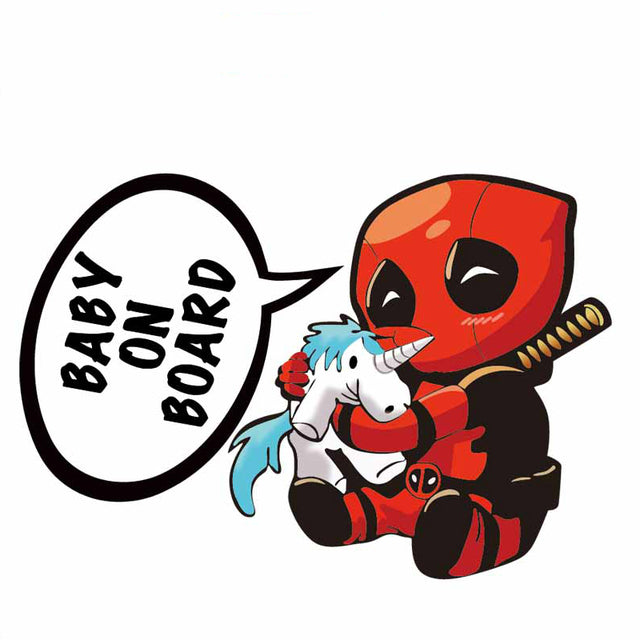 Deadpool 'Baby On Board | Hugging Unicorn' Vinyl Car Sticker
