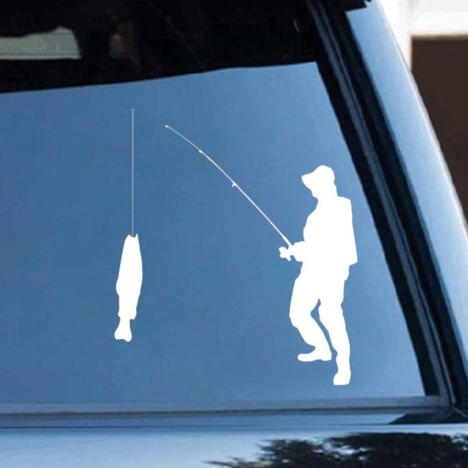 Fishing 'Man Catching Fish' Vinyl Car Sticker
