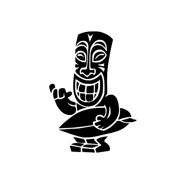 Funny 'Tiki Holding Surfboard' Vinyl Car Sticker