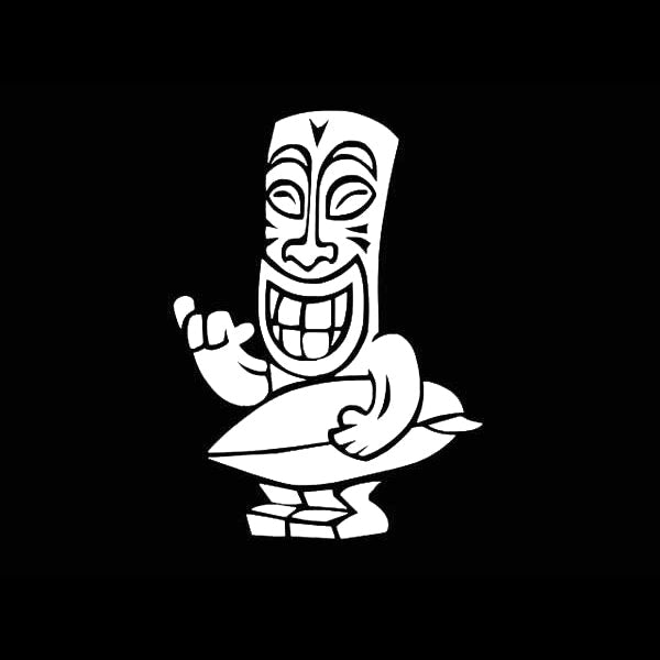 Funny 'Tiki Holding Surfboard' Vinyl Car Sticker